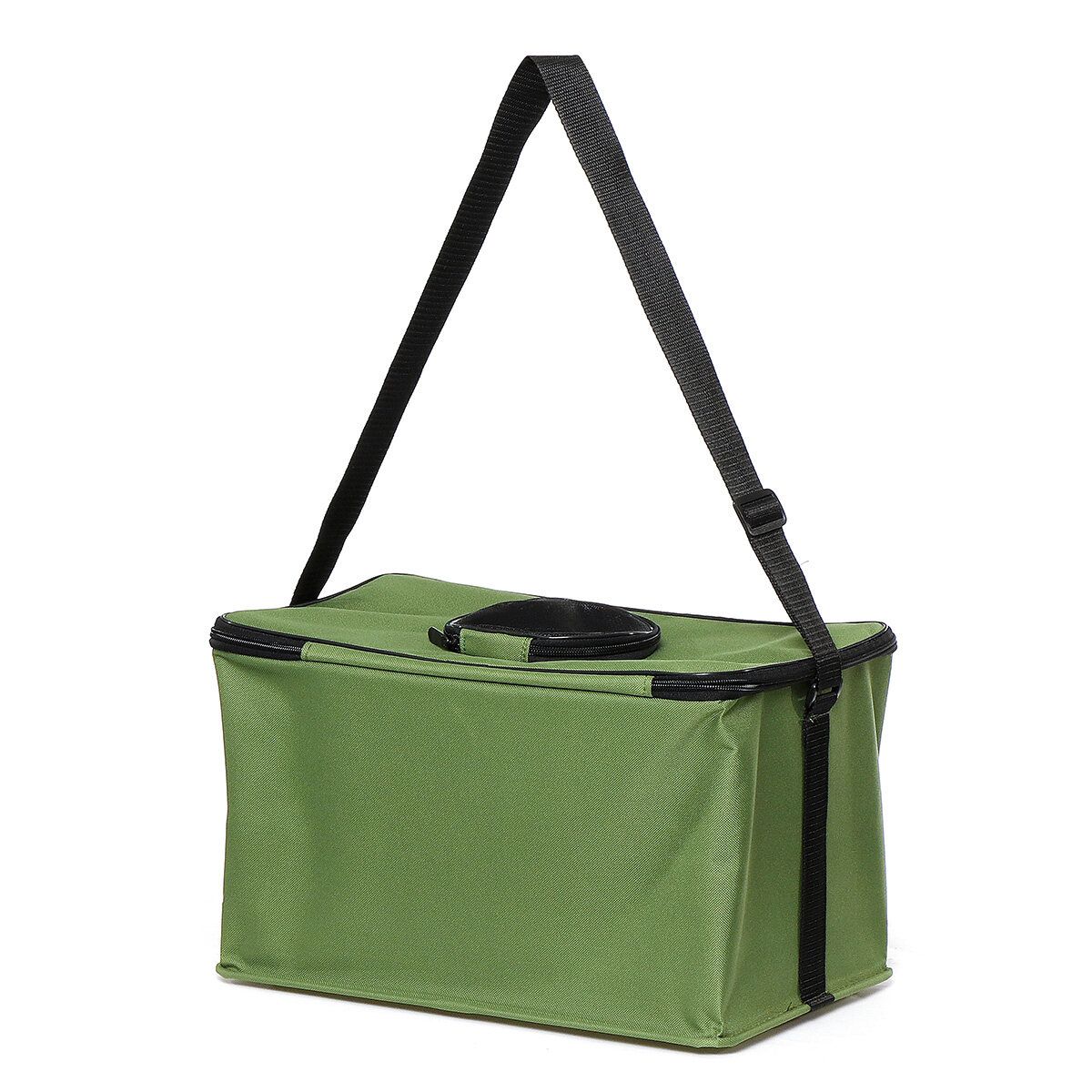 (40*25*26cm-GREEN/BLUE) Thickened-Canvas Waterproof Portable Foldable Bucket Folding Tank Live Fish Bait Storage Box Water Basin For Camping Green