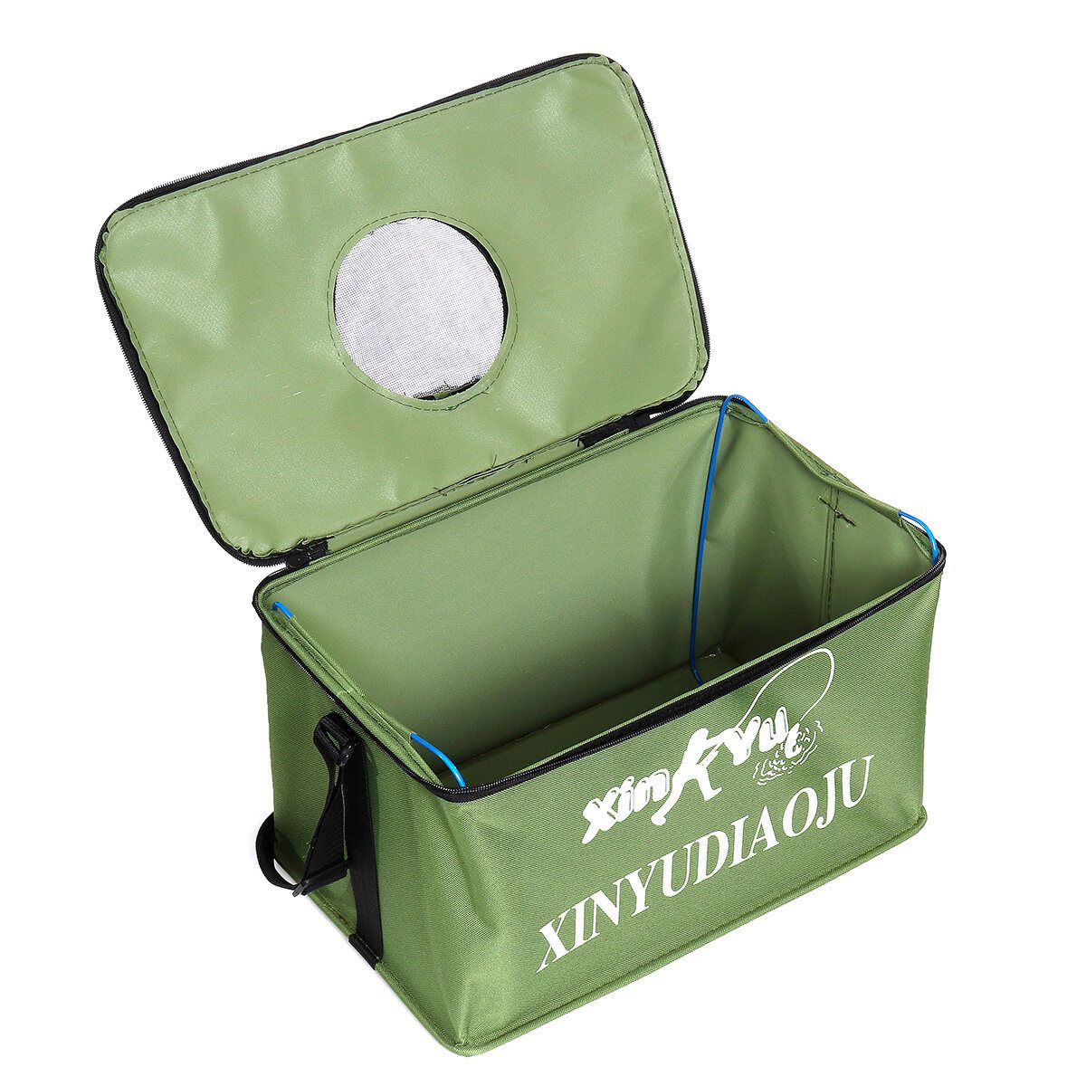 (40*25*26cm-GREEN/BLUE) Thickened-Canvas Waterproof Portable Foldable Bucket Folding Tank Live Fish Bait Storage Box Water Basin For Camping Green