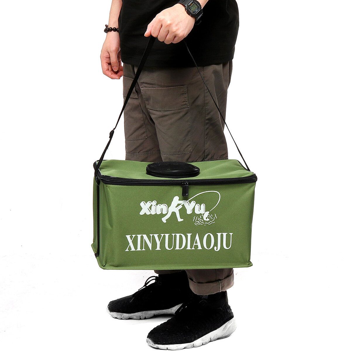 (40*25*26cm-GREEN/BLUE) Thickened-Canvas Waterproof Portable Foldable Bucket Folding Tank Live Fish Bait Storage Box Water Basin For Camping Green