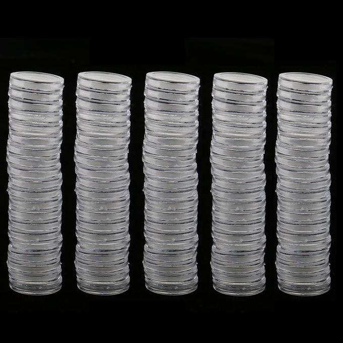 3x100pcs Clear Round Plastic Coin  Container Storage Holder