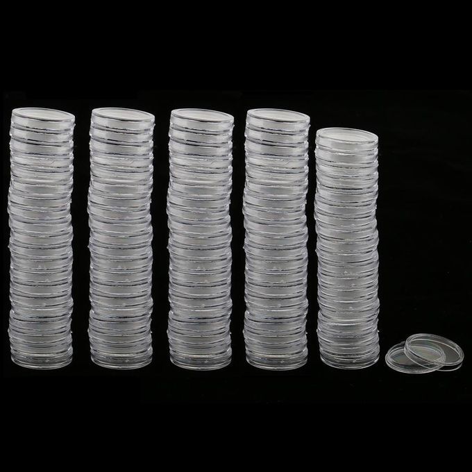 3x100pcs Clear Round Plastic Coin  Container Storage Holder