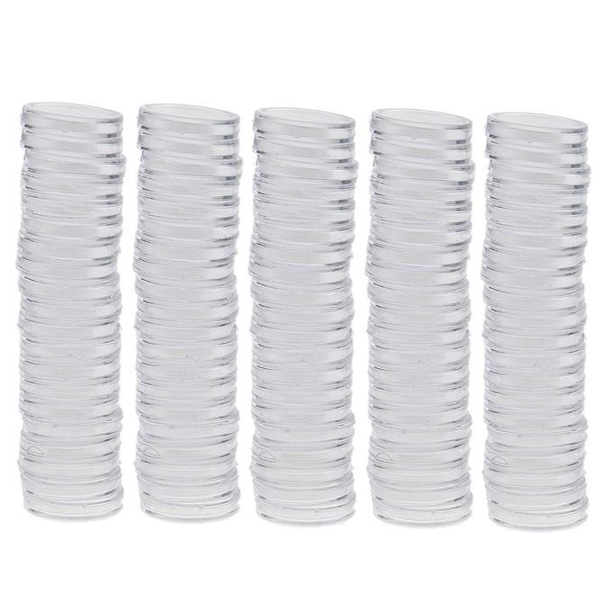 3x100pcs Clear Round Plastic Coin  Container Storage Holder