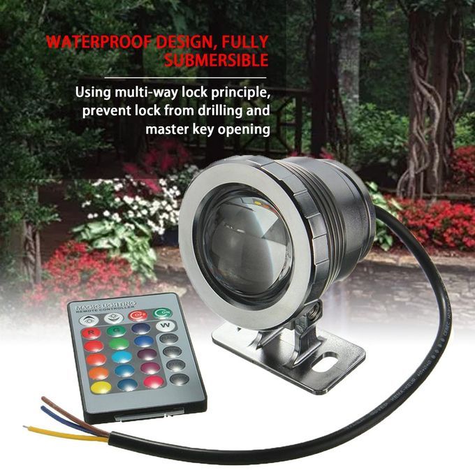 Waterproof 10W RGB LED Light Fountain Pool Pond Spotlight Underwater Silver