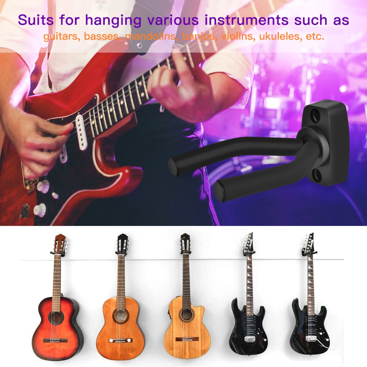 4Pcs Guitar Hangers Wall Mount Guitar Holder Guitar Ukulele