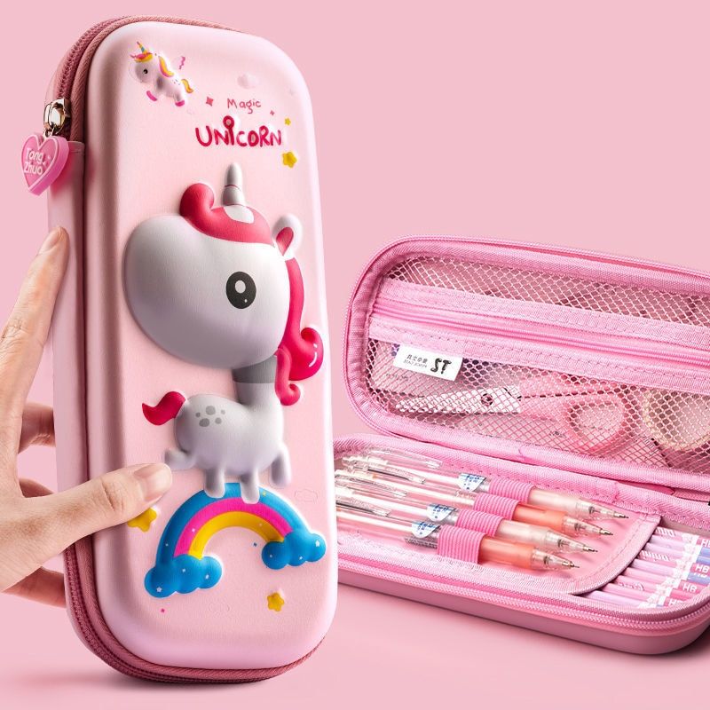 3D Pencil Case Cute Storage Box Lovely Pink Unicorn Cartoon Pen Bag For Schooirl Kawaii Stationery Gift  Eraser Holder
