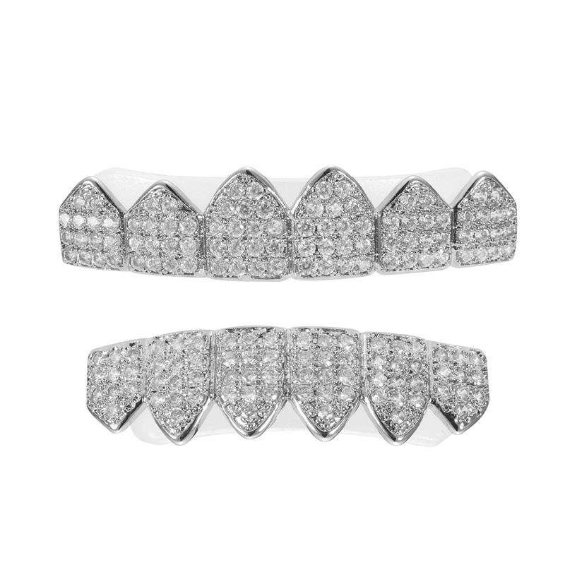 Gold Silver Plated Custom Slugs Hip Hop Top Bottom Mouth Teeth Grills Set Silver (silver)