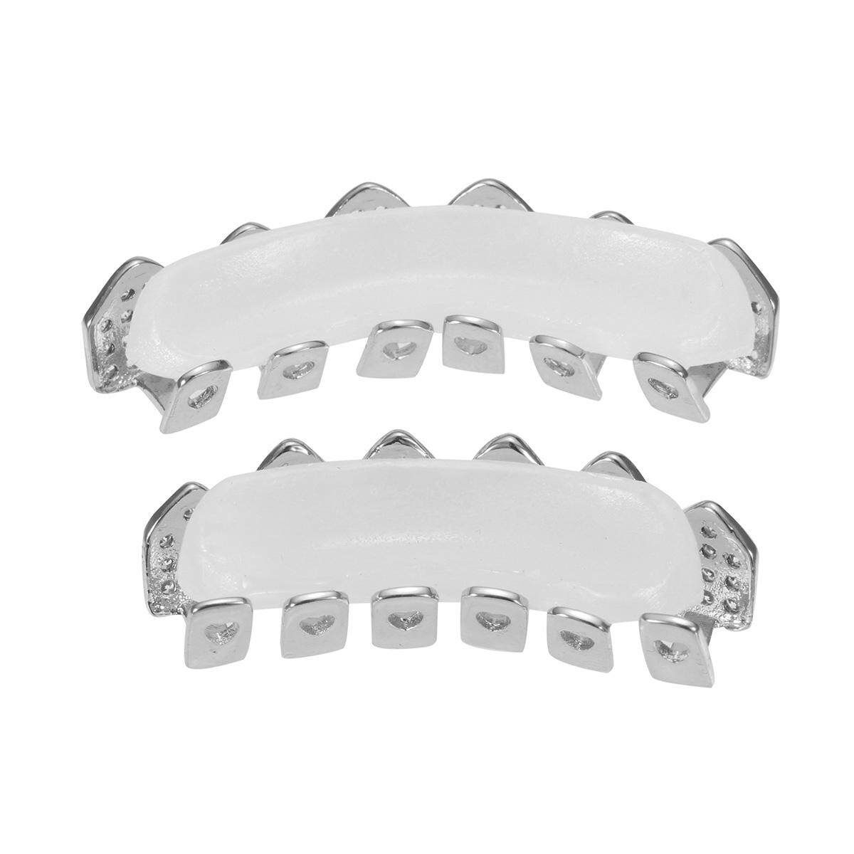 Gold Silver Plated Custom Slugs Hip Hop Top Bottom Mouth Teeth Grills Set Silver (silver)