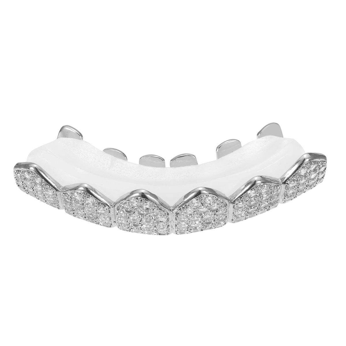 Gold Silver Plated Custom Slugs Hip Hop Top Bottom Mouth Teeth Grills Set Silver (silver)