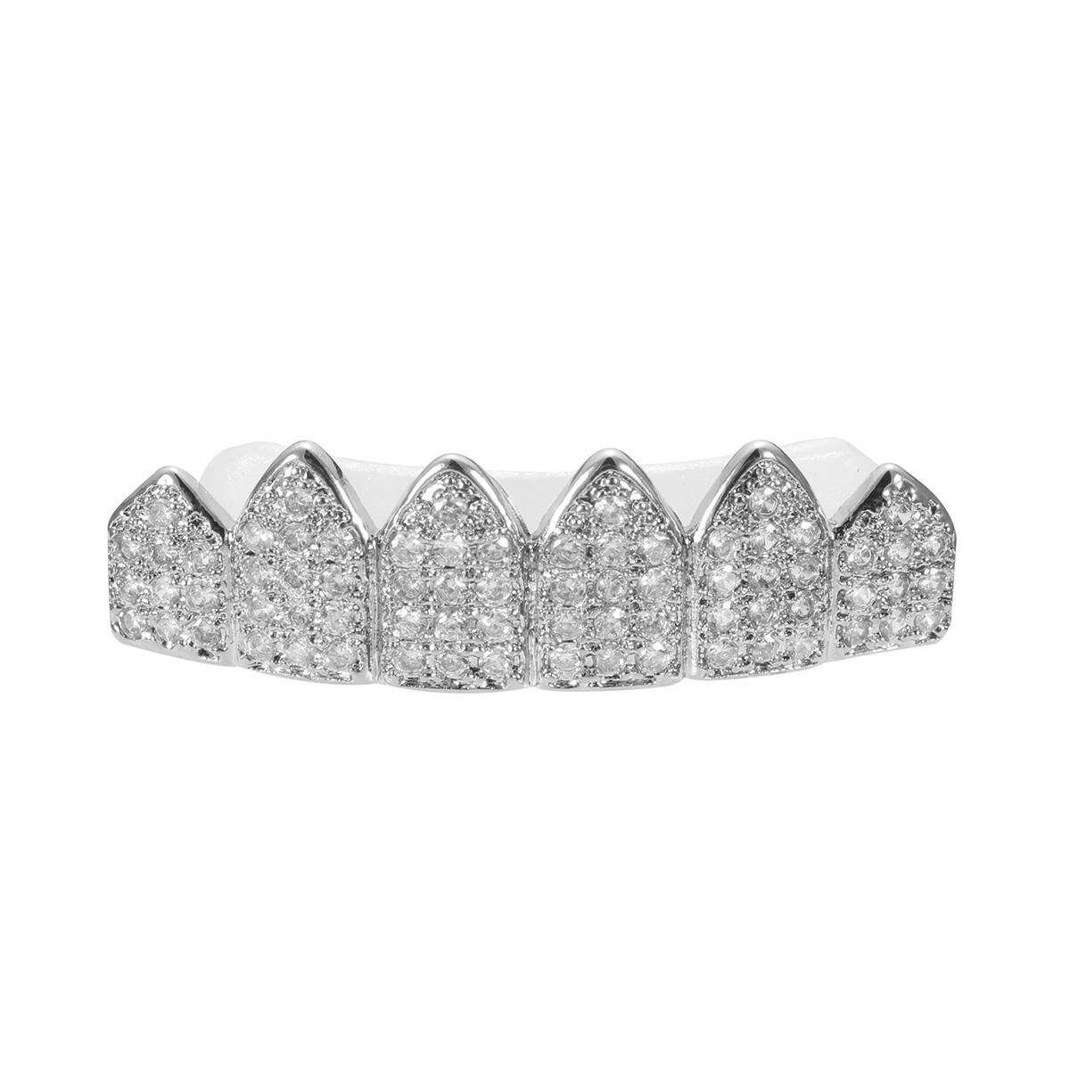 Gold Silver Plated Custom Slugs Hip Hop Top Bottom Mouth Teeth Grills Set Silver (silver)