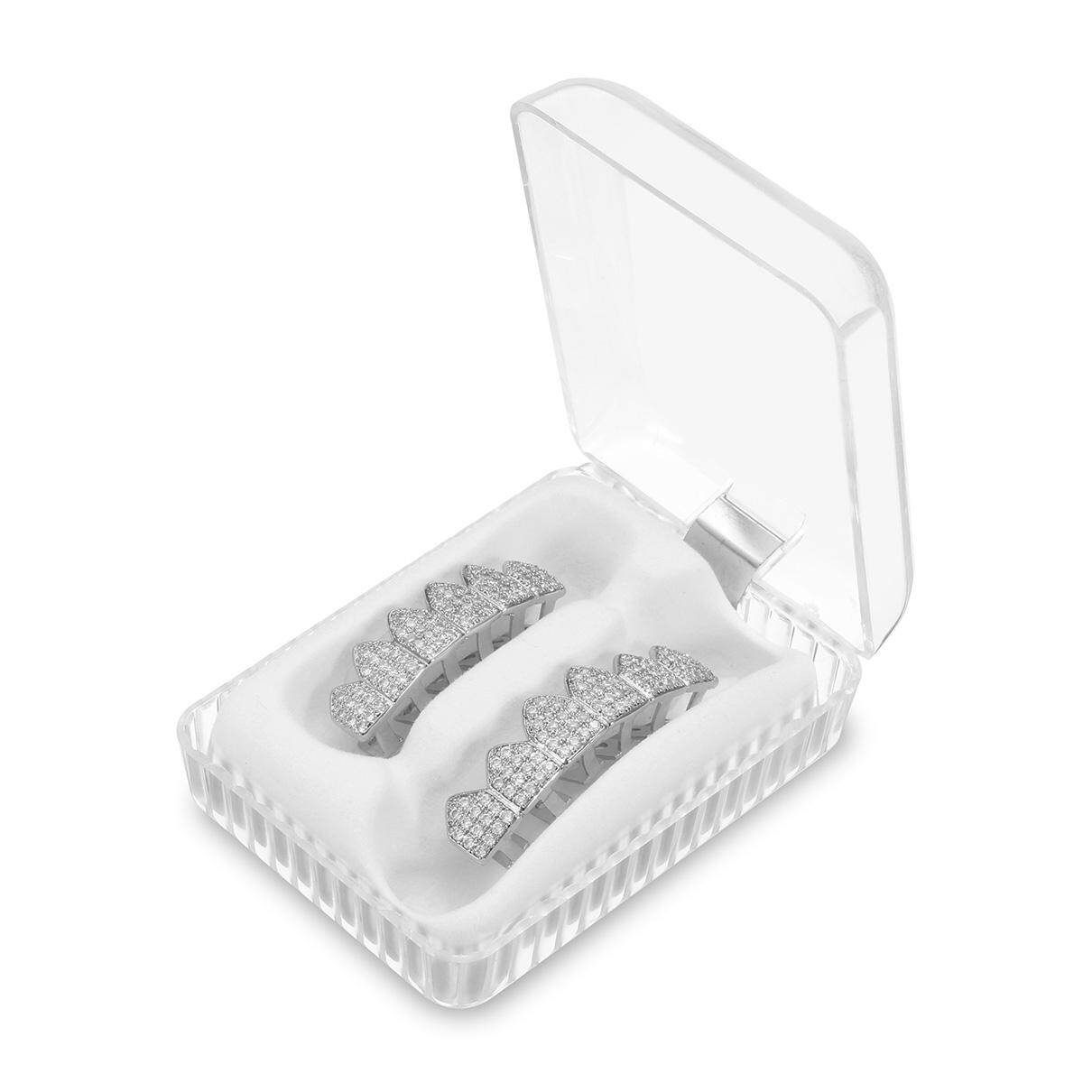 Gold Silver Plated Custom Slugs Hip Hop Top Bottom Mouth Teeth Grills Set Silver (silver)