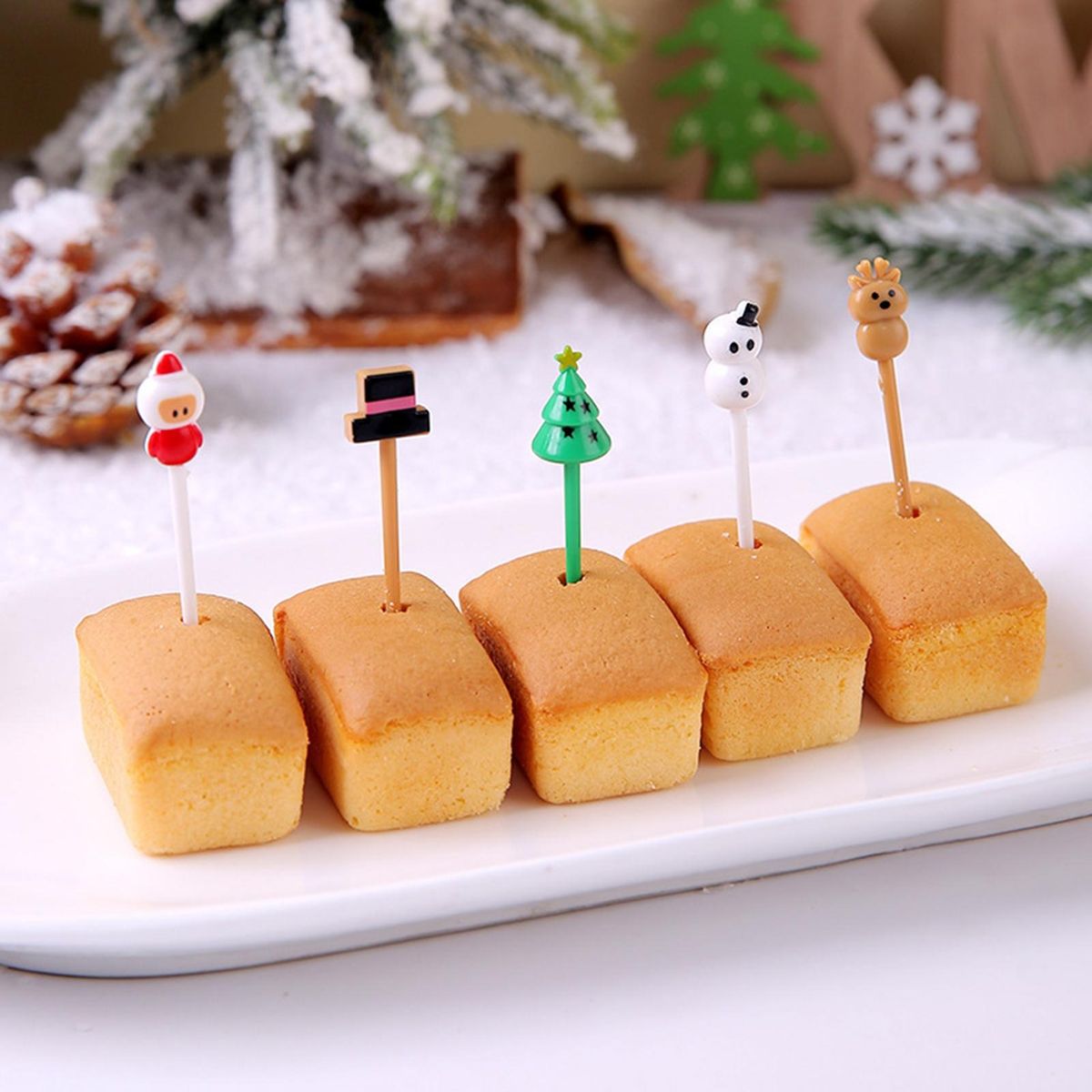 Lunchbox Fruit Garnish 8pcs Festive Fruit Picks Adorable for Christmas Mix Color