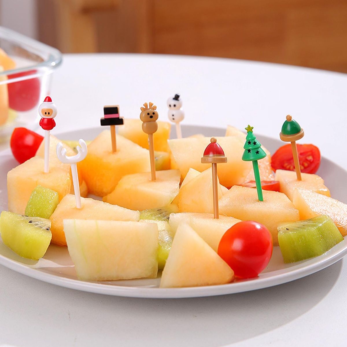 Lunchbox Fruit Garnish 8pcs Festive Fruit Picks Adorable for Christmas Mix Color