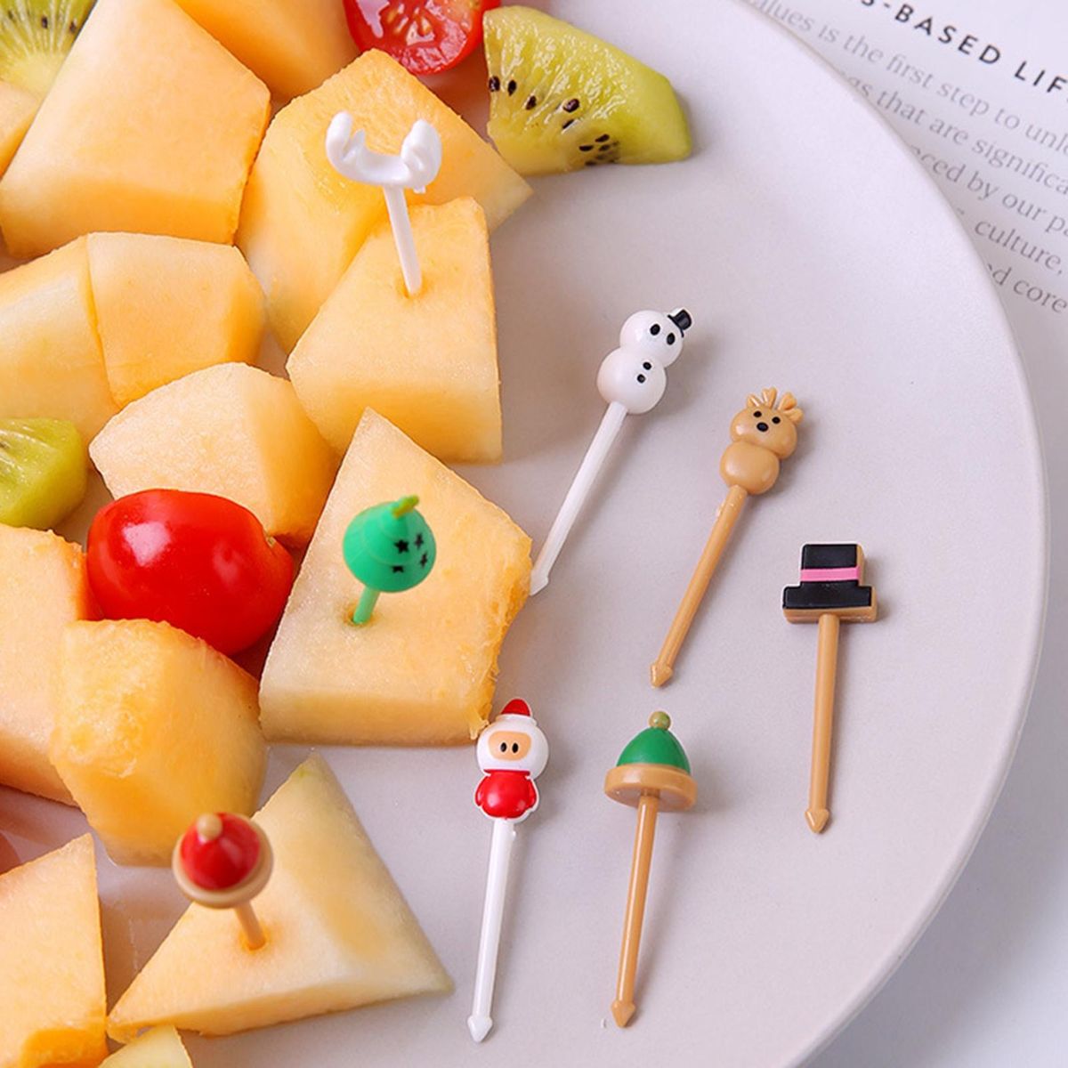 Lunchbox Fruit Garnish 8pcs Festive Fruit Picks Adorable for Christmas Mix Color