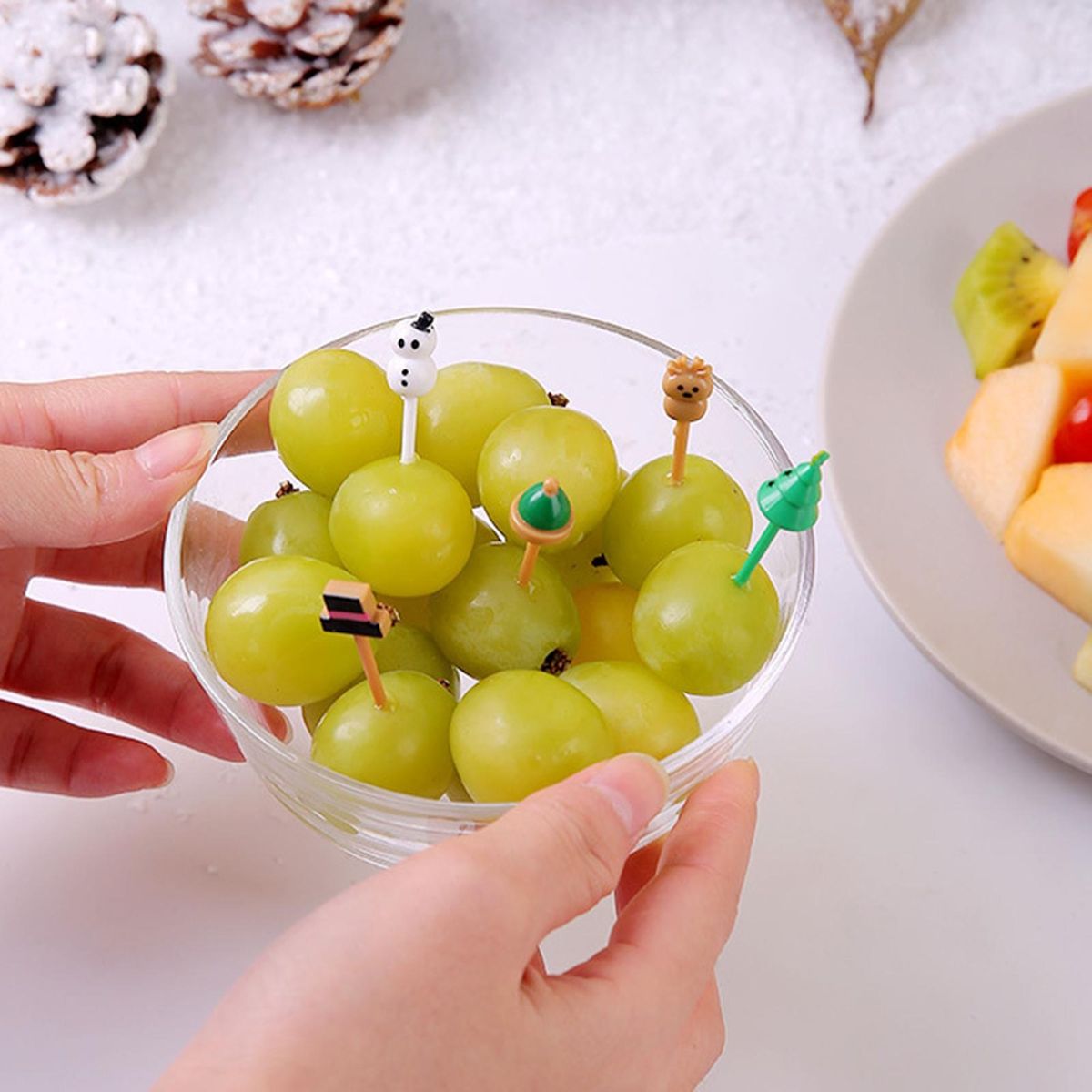Lunchbox Fruit Garnish 8pcs Festive Fruit Picks Adorable for Christmas Mix Color