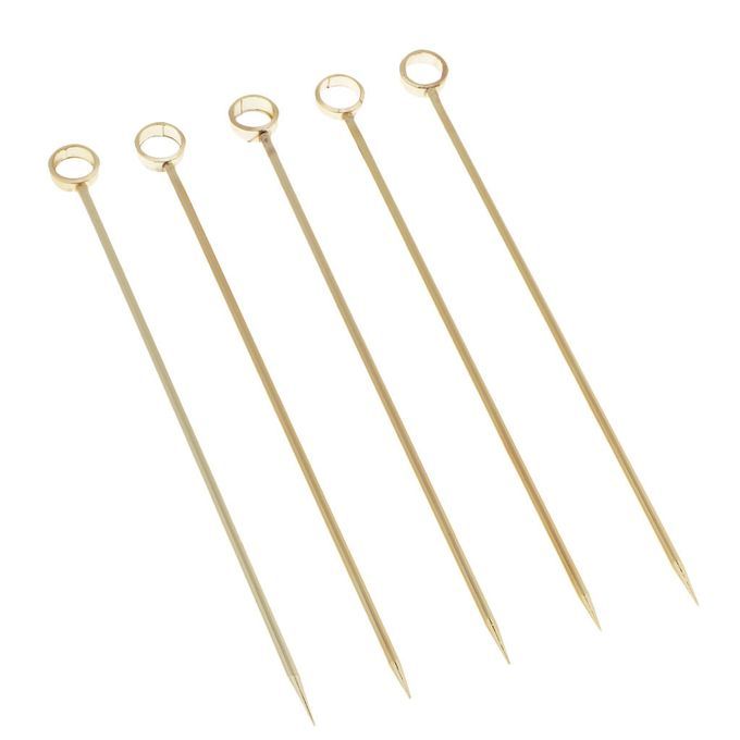 5pcs Cocktail Sticks Food Fruit Fork Picks Stick Drink Circle -Gold