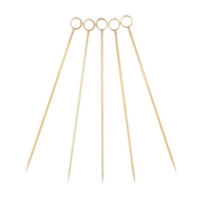 5pcs Cocktail Sticks Food Fruit Fork Picks Stick Drink Circle -Gold