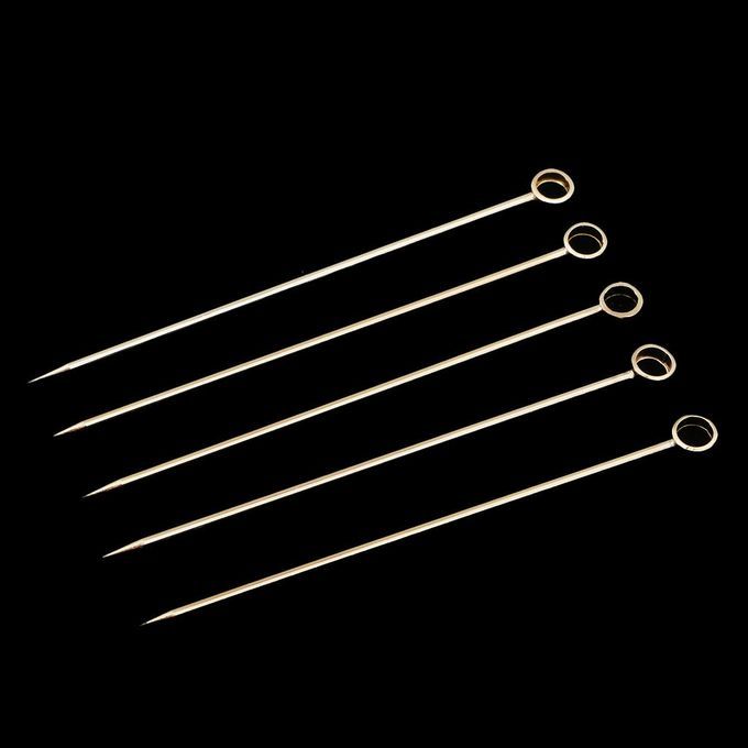 5pcs Cocktail Sticks Food Fruit Fork Picks Stick Drink Circle -Gold