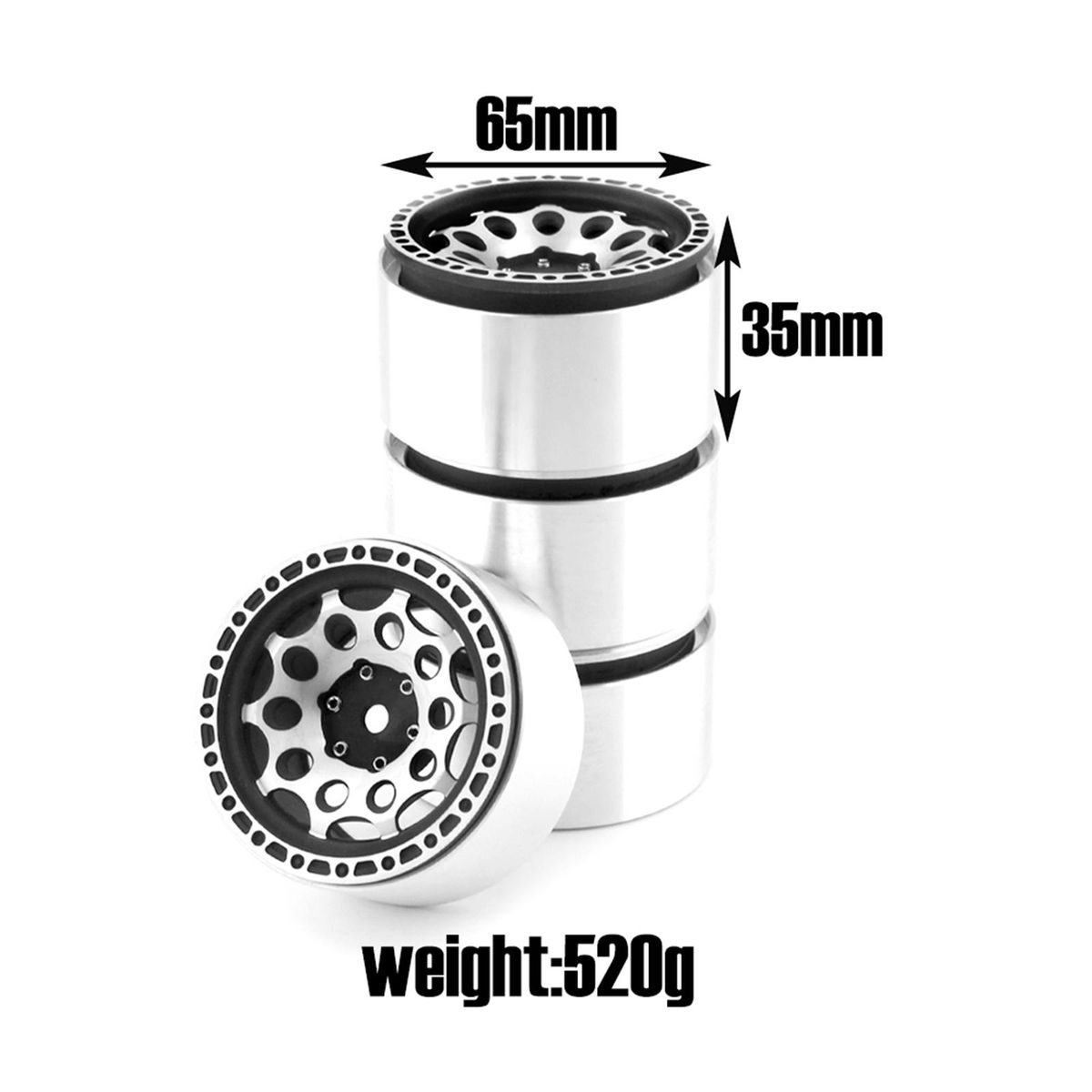 Aluminum Alloy Wheel Rim Beadlock Wheel Rims Hub 4pcs 2.2inch 65*35mm  Replacement for TRAX4 SCX10 D90 90046 RBX10 YIKONG 4102 4103 4082 CC01 REDCAT RC4WD Remote Control Car