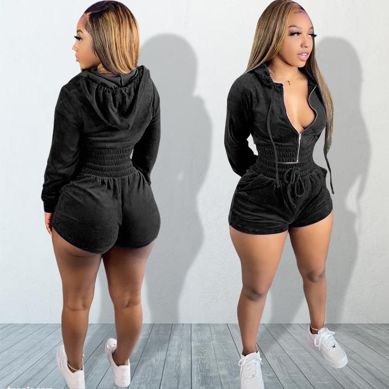 Y2030 women's new fashion autumn and winter Korean velvet hooded two-piece set