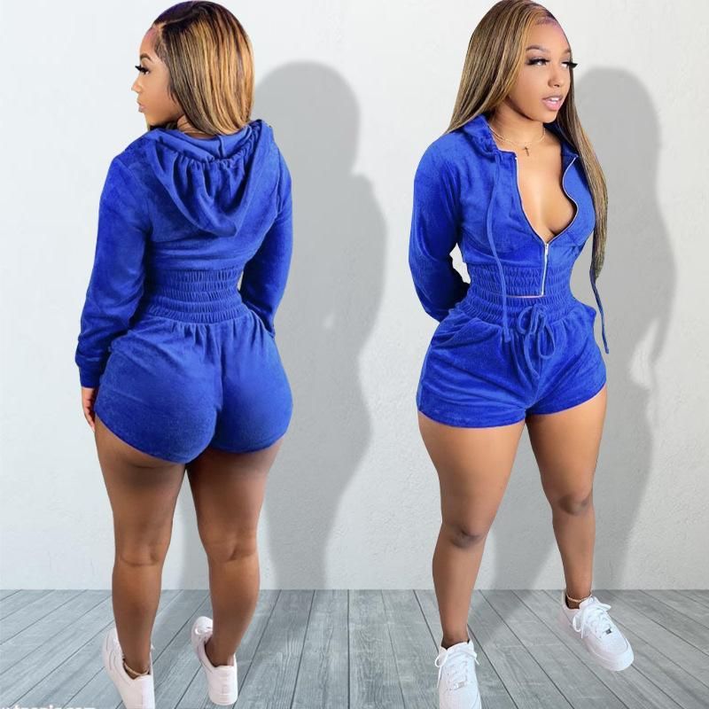 Y2030 women's new fashion autumn and winter Korean velvet hooded two-piece set