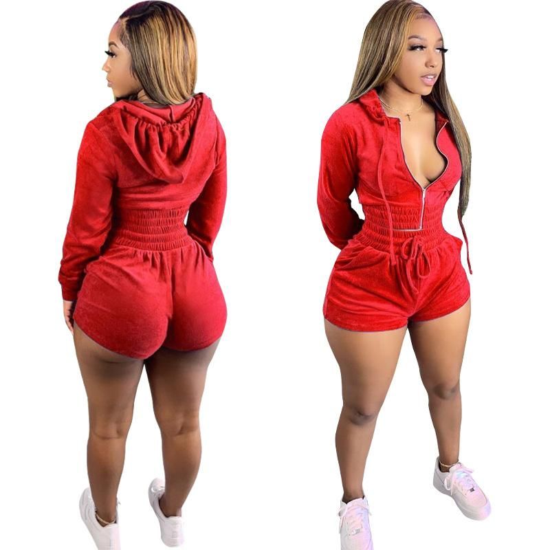 Y2030 women's new fashion autumn and winter Korean velvet hooded two-piece set