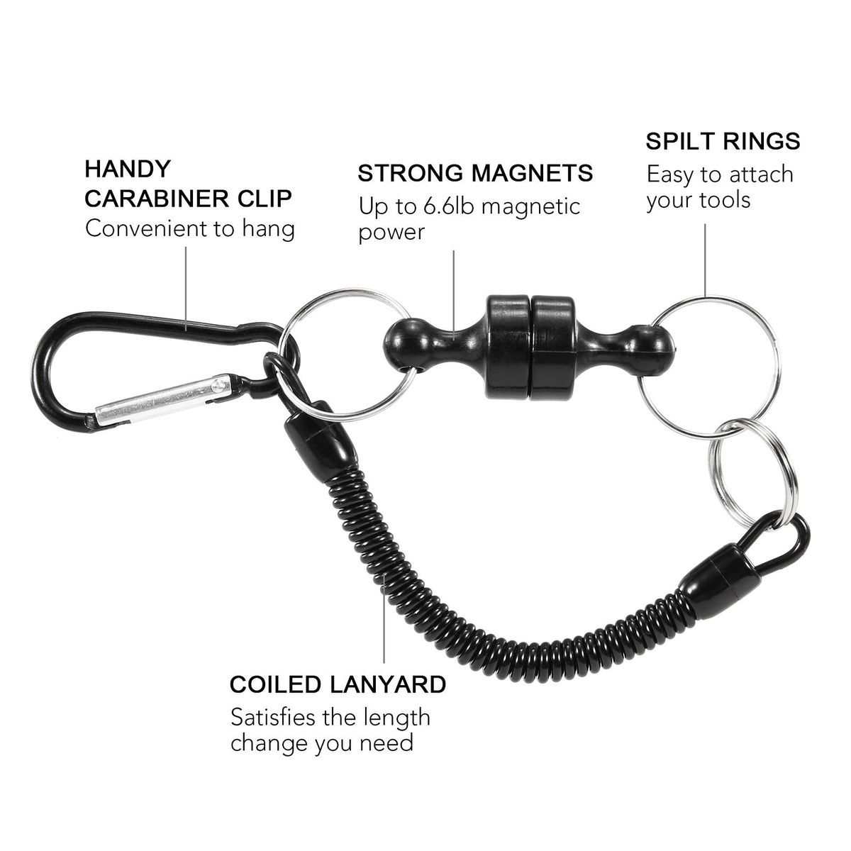 Lixada 6pcs Magnetic Release Holder with Coil Lanyard Carabiner Clip Magnetic Net Release for Fly Fishing