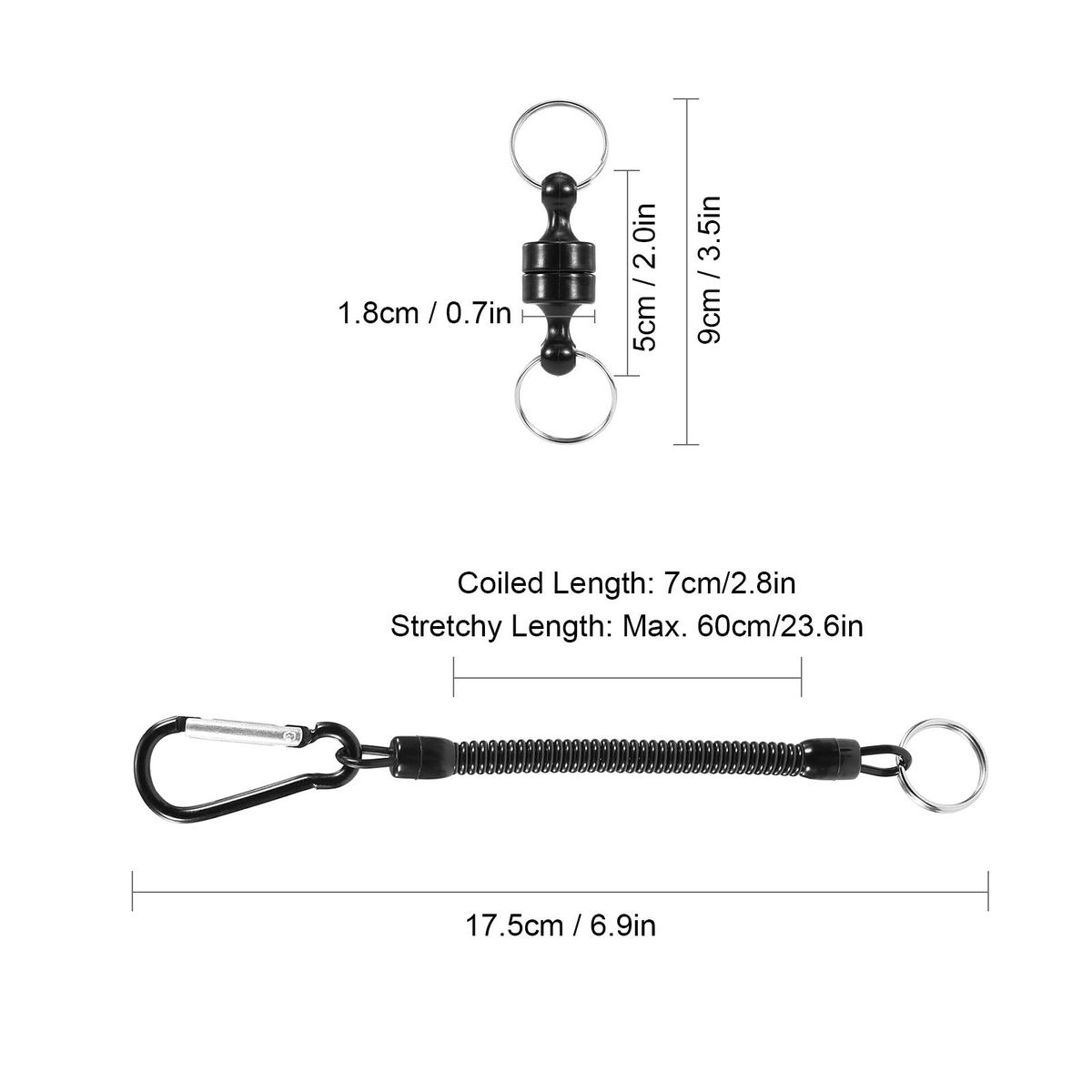 Lixada 6pcs Magnetic Release Holder with Coil Lanyard Carabiner Clip Magnetic Net Release for Fly Fishing