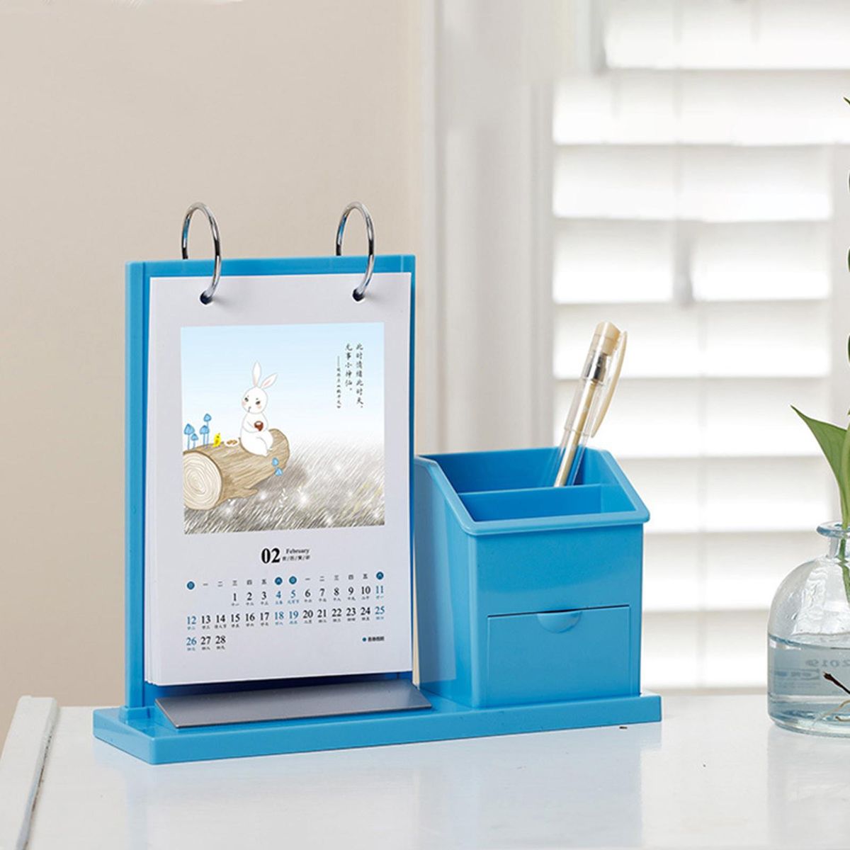 Mini Desk Calendar 2023 Calendar Table Planner Pen Storage Holder C