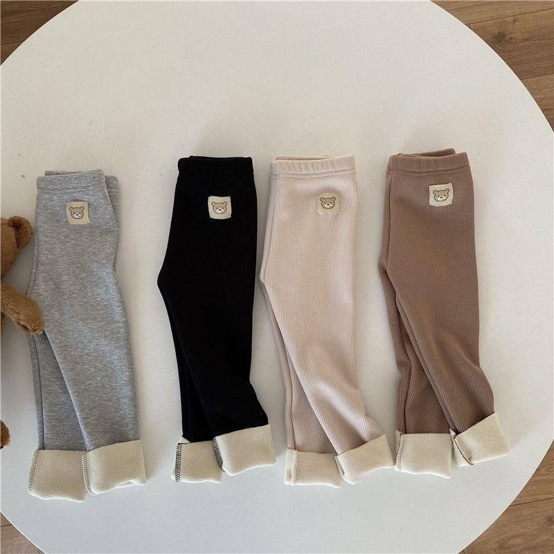 Autumn and Winter New Korean Girls Single-Layer Fleece-Lined Fashion All-Match Leggings Boys Baby Fleece Stretch Feet Pants Trousers