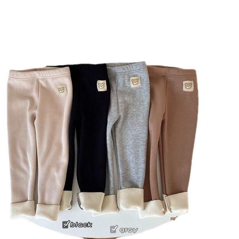Autumn and Winter New Korean Girls Single-Layer Fleece-Lined Fashion All-Match Leggings Boys Baby Fleece Stretch Feet Pants Trousers