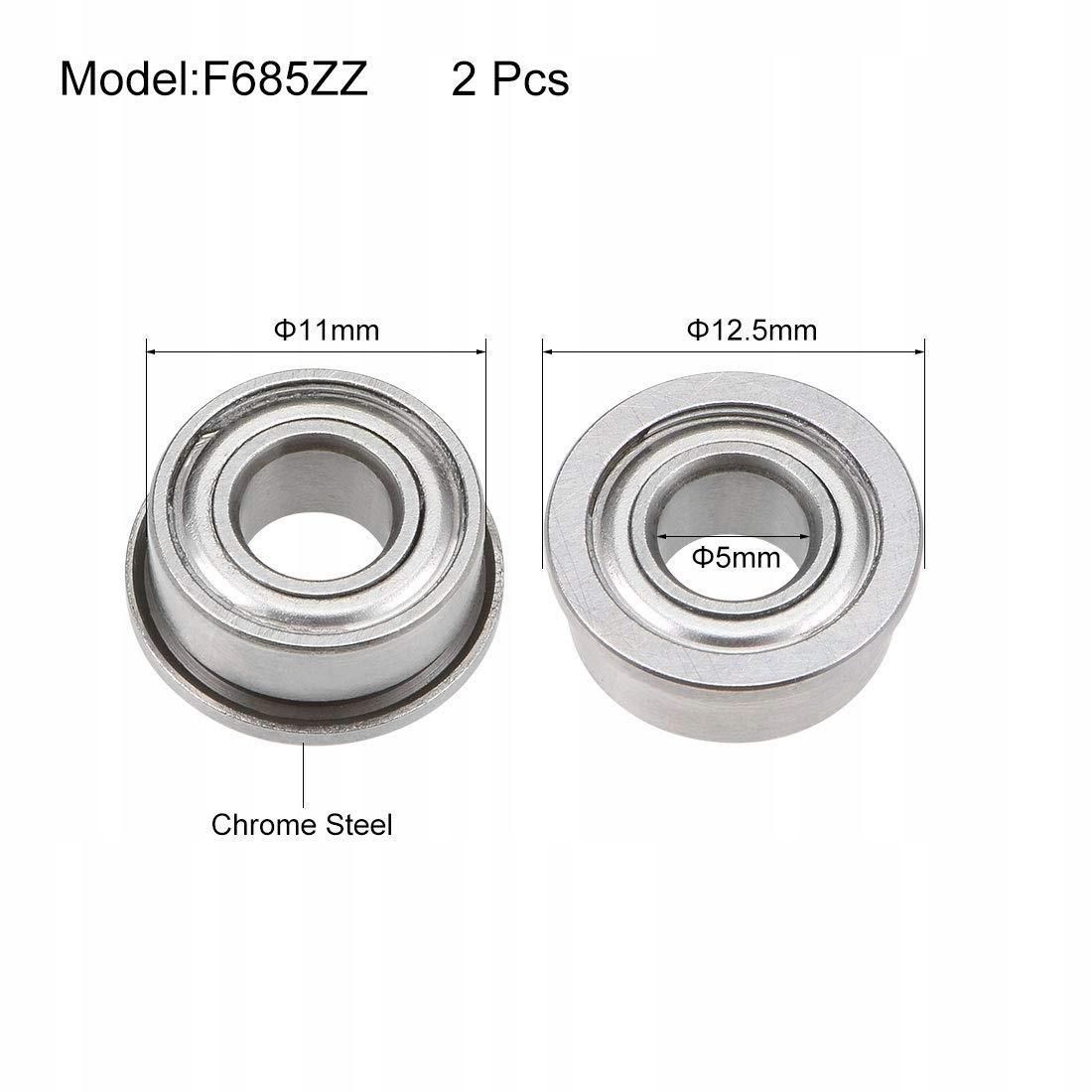 F685ZZ Ball Bearing Flange 5 x 11 x 5 mm Shielded Chrome 2 Pieces