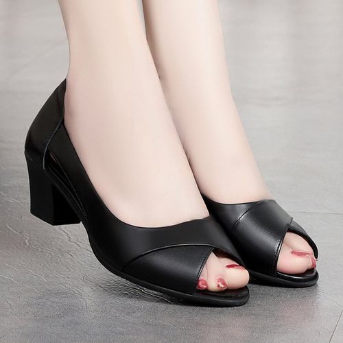Summer Women Dress Shoes Peep Toe Office Work Shoes Medium Heels Sandals