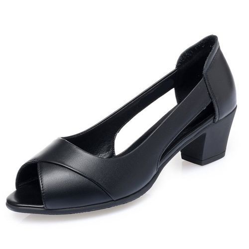 Summer Women Dress Shoes Peep Toe Office Work Shoes Medium Heels Sandals