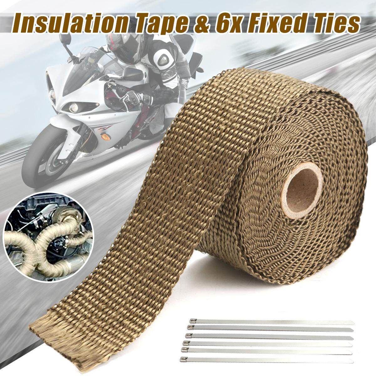 5M High Temp Titanium Glass Fiber Heat Wrap Exhaust Manifold Downpipe 6 Cable