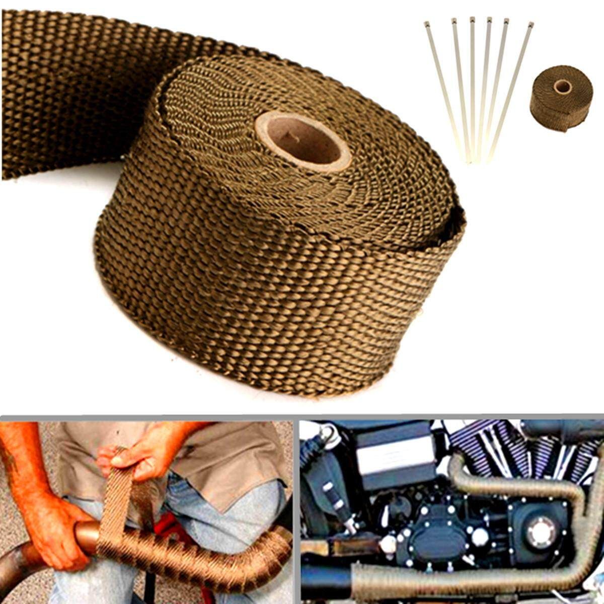 5M High Temp Titanium Glass Fiber Heat Wrap Exhaust Manifold Downpipe 6 Cable