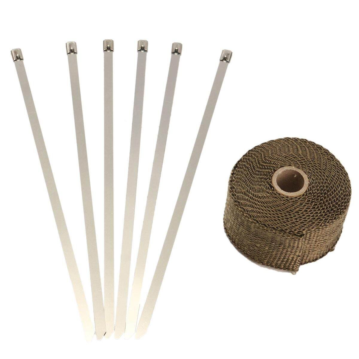 5M High Temp Titanium Glass Fiber Heat Wrap Exhaust Manifold Downpipe 6 Cable