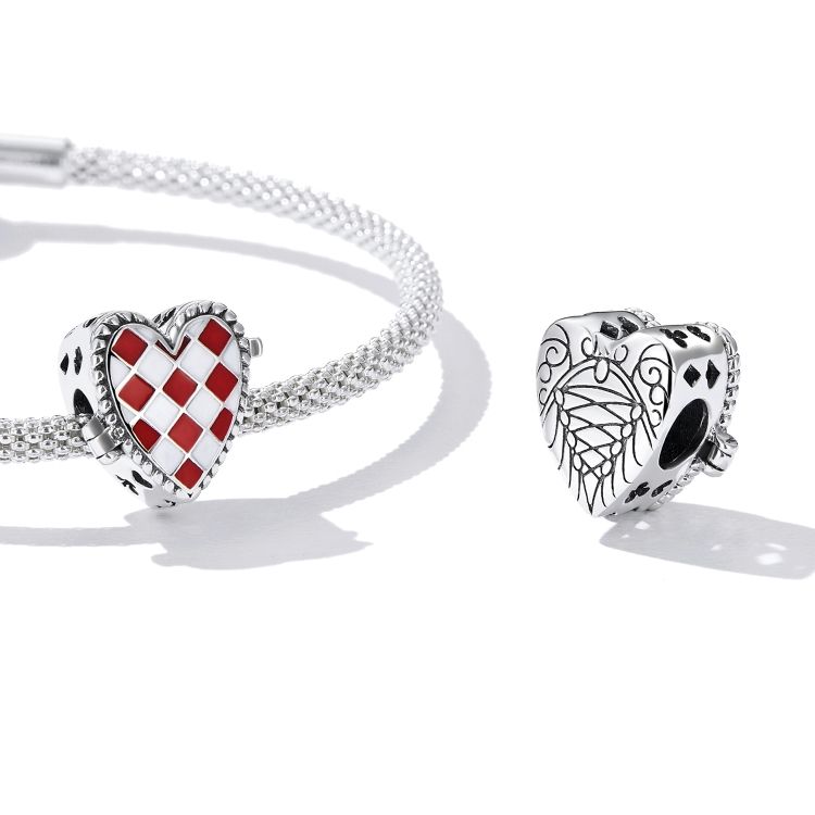S925 Sterling Silver Heart Clock Beads