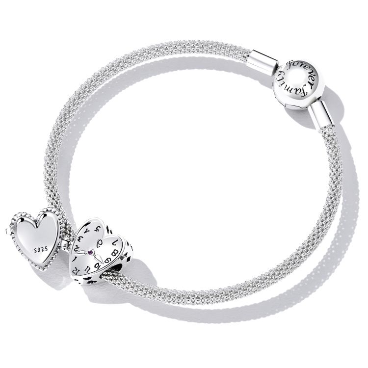 S925 Sterling Silver Heart Clock Beads