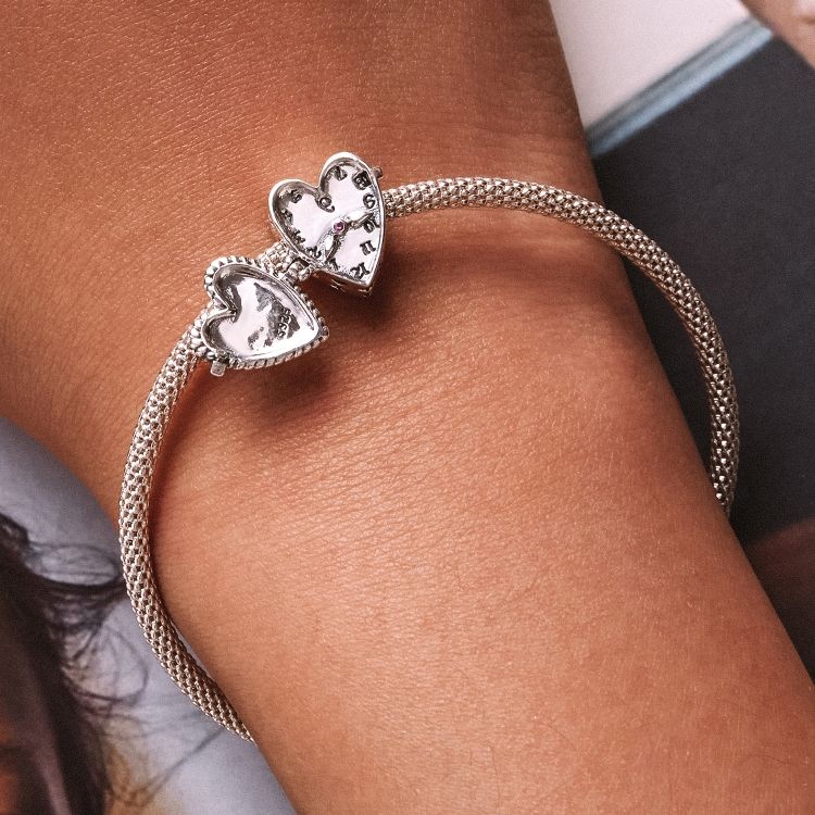 S925 Sterling Silver Heart Clock Beads