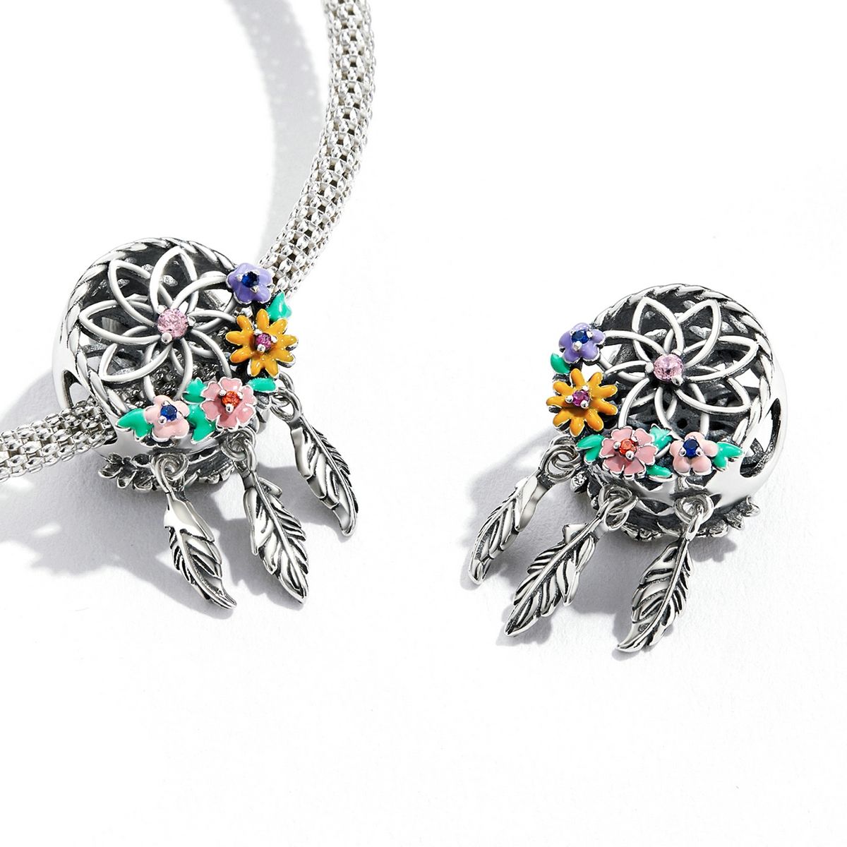 S925 Sterling Silver Wreath Dream Catcher Beads