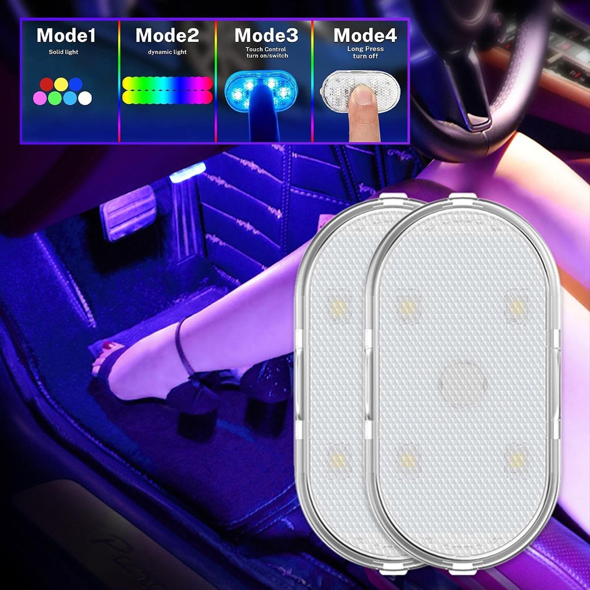 Design Car Light 7 Colors Magnetic Car Ambient Light Usb Rechargeable Pink