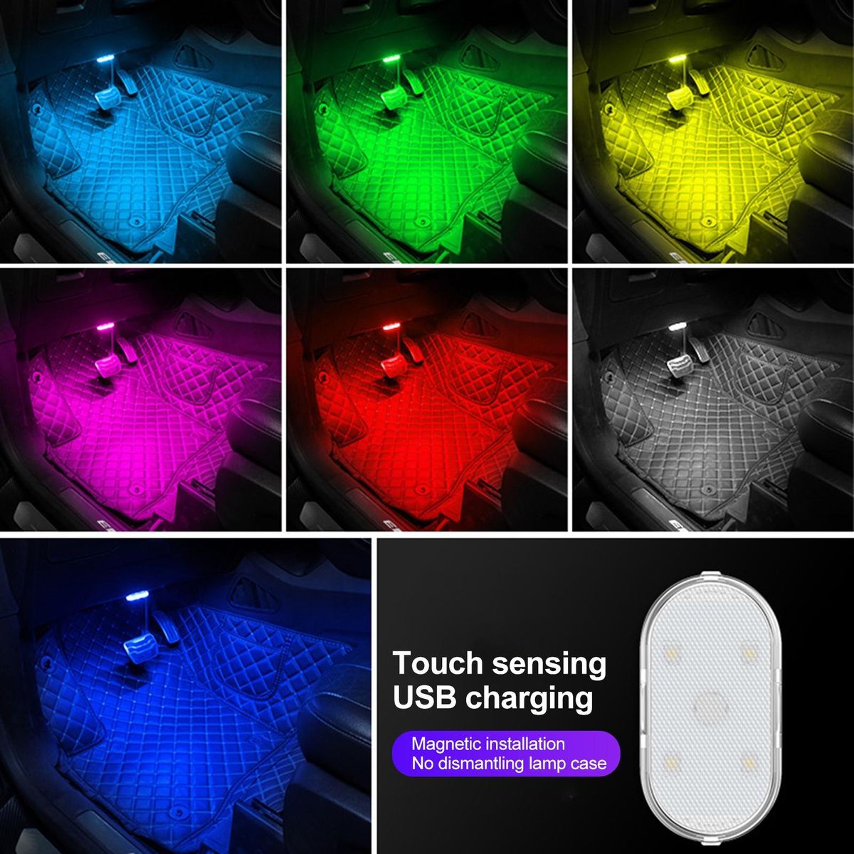 Design Car Light 7 Colors Magnetic Car Ambient Light Usb Rechargeable Pink