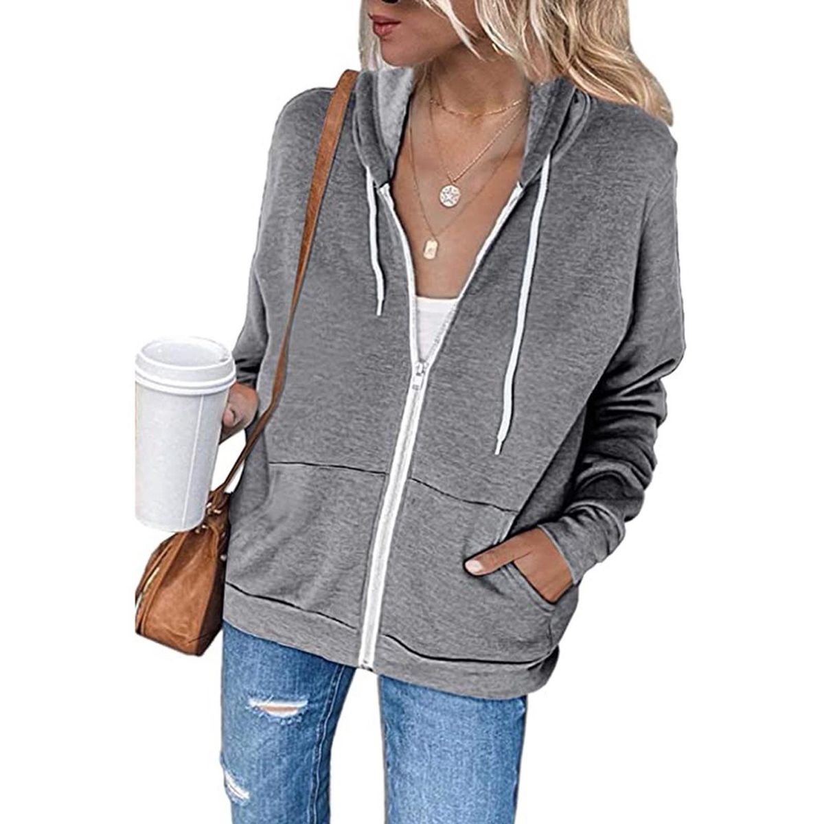 Womens Hoodie Full Zip Long Sleeve Lightweight Sweatshirts Pockets Jac