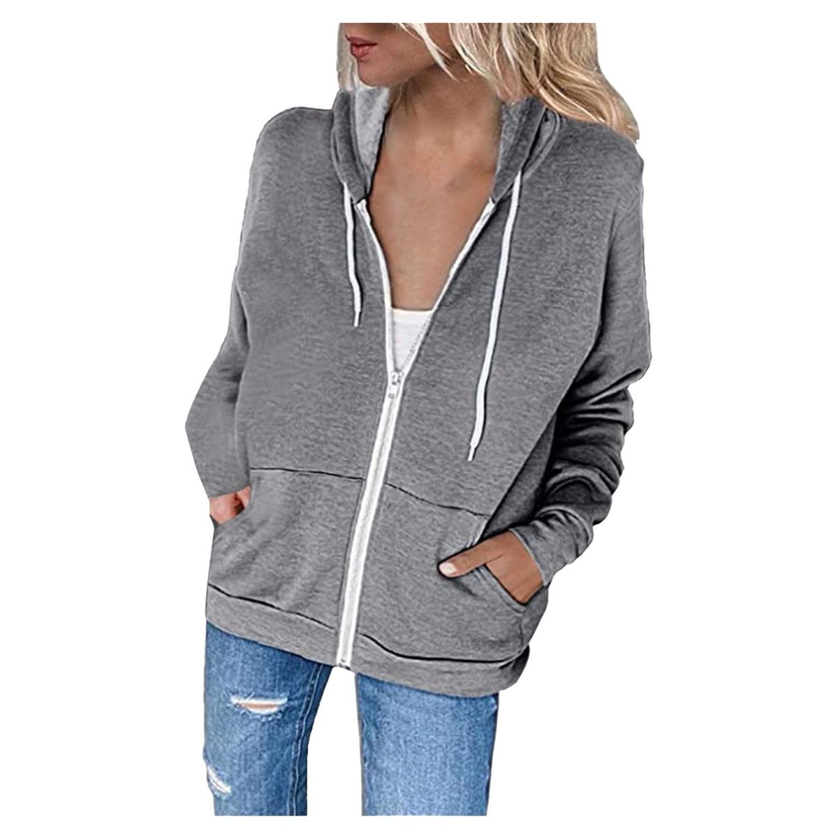 Womens Hoodie Full Zip Long Sleeve Lightweight Sweatshirts Pockets Jac