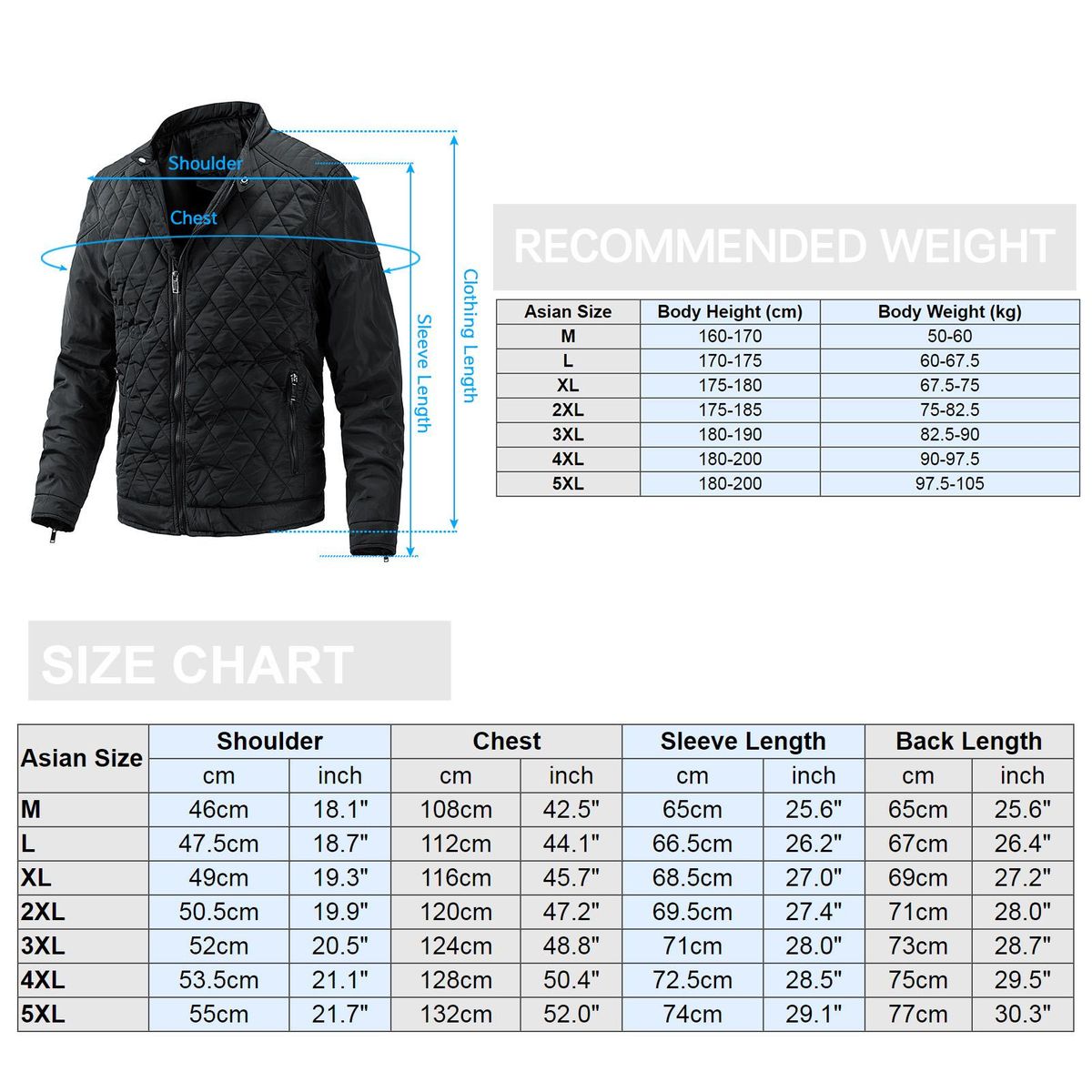 Men Quilted Coat with Pockets Stand Collar Zip up Jacket for Winter Fall