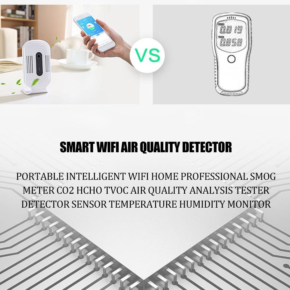 Portable Intelligent WIFI Home Professional Smog CO2 Meter HCHO TVOC Air Quality Monitor Tester Detector Sensor Temperature Co2