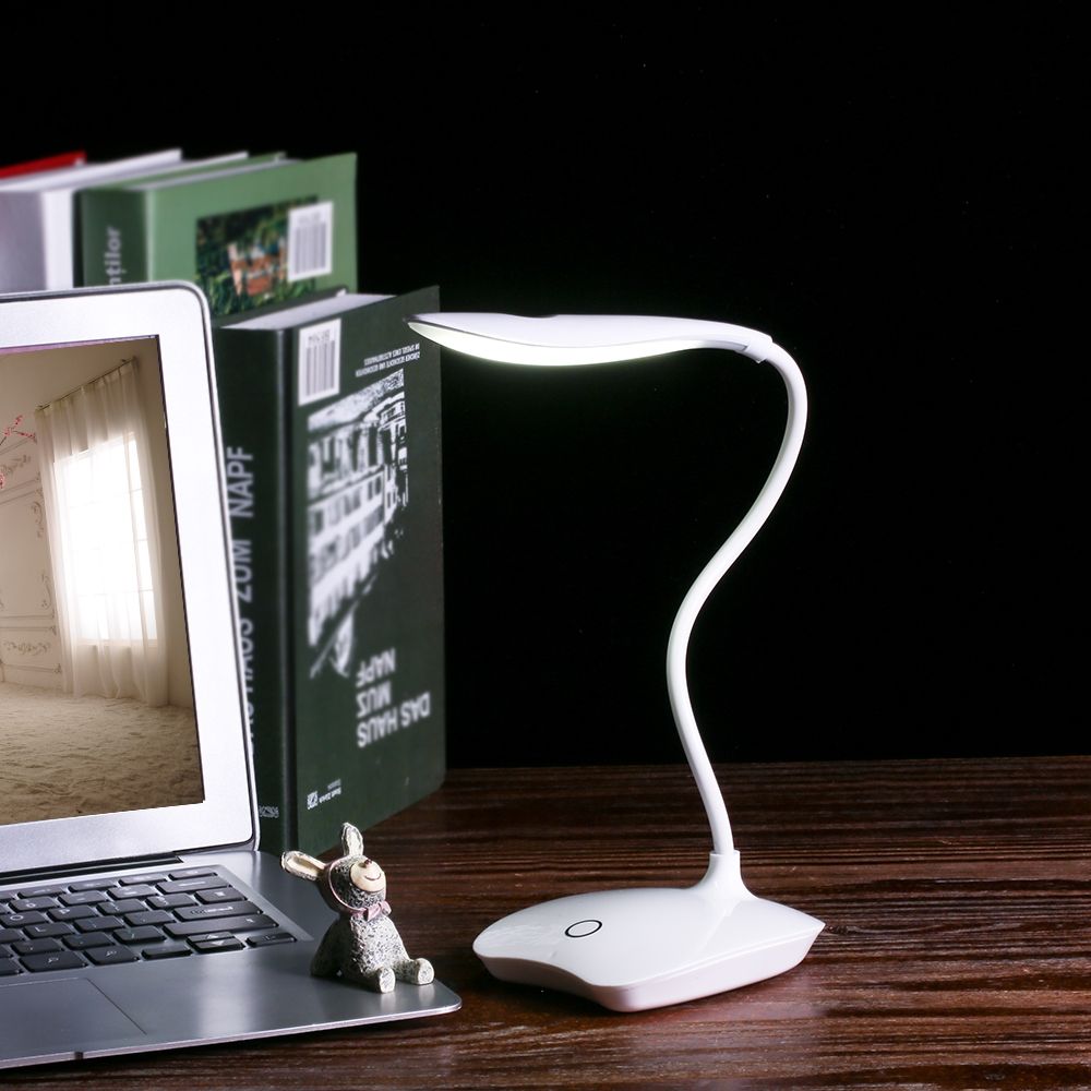 Decdeal Ultralight White LED USB Rechargeable Dimmable Eye-Caring Desk Lamp Touch Control Table Light With 360° Rotatable Head Flexible Hose For Studying Reading Working Camping