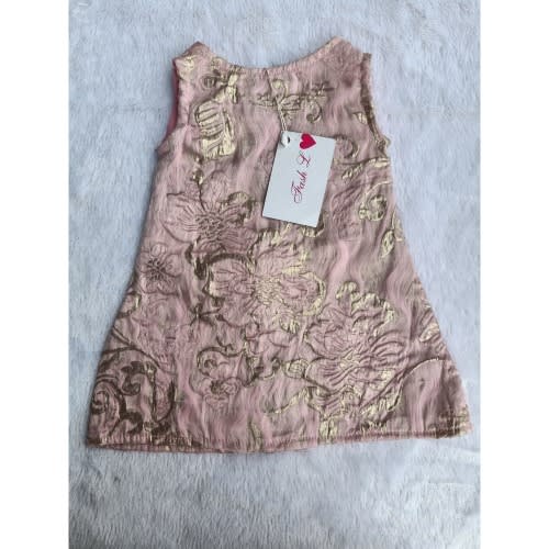 Flower Pattern Brocade Dress - Pink & Gold