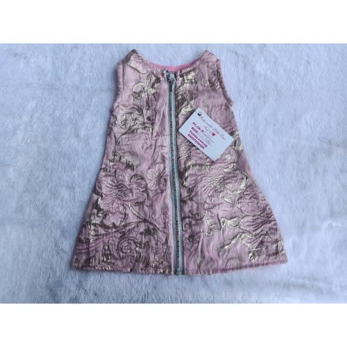 Flower Pattern Brocade Dress - Pink & Gold