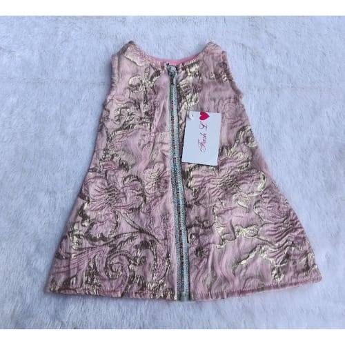 Flower Pattern Brocade Dress - Pink & Gold